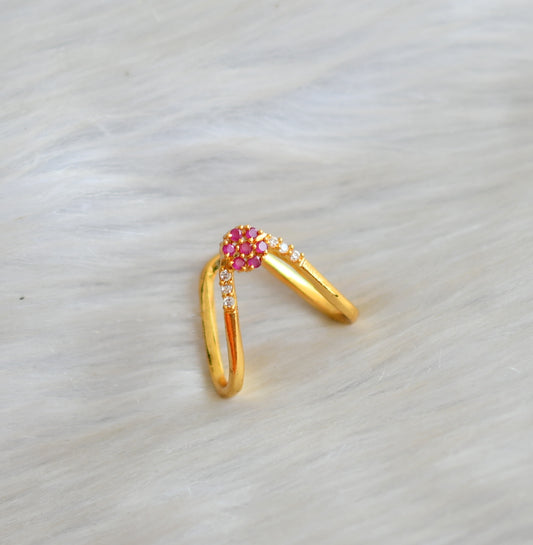Gold tone ruby-white stone vanki finger ring dj-42447