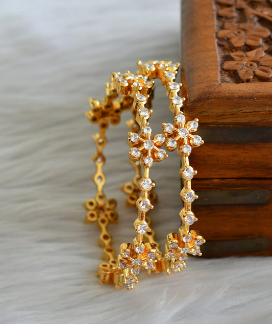 Gold tone cz white stone flower bangles (2.6) dj-43751
