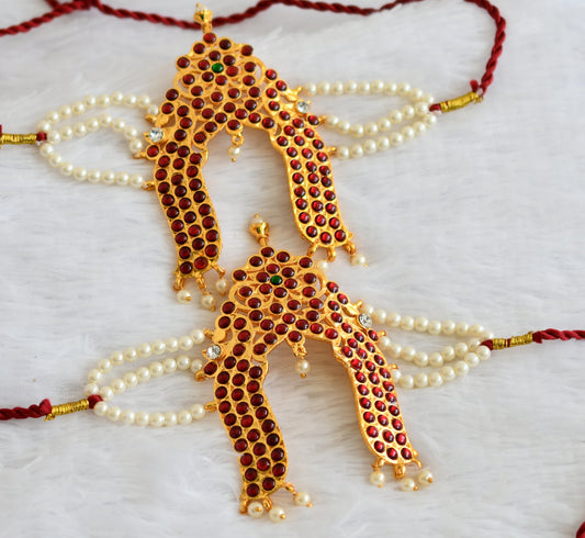 Gold tone kemp-green pearl flower peacock armlets dj-50805