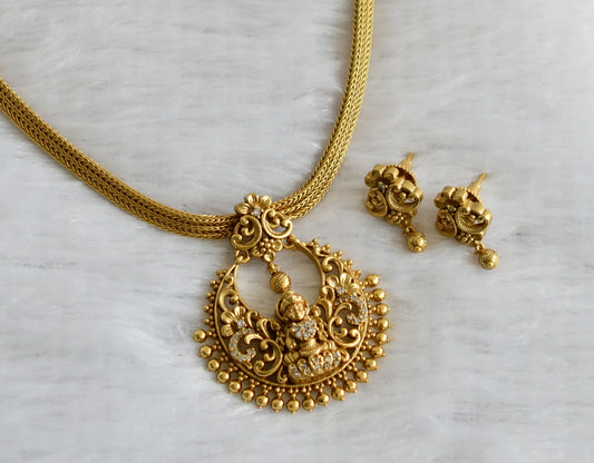 Antique gold tone cz white lakshmi necklace set dj-47055