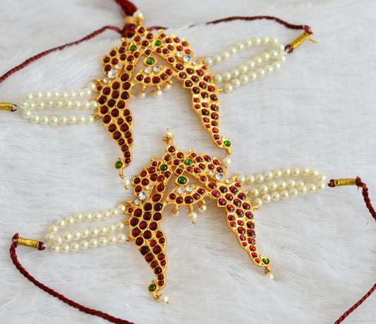 Gold tone kemp-green-white pearl peacock armlets dj-50810