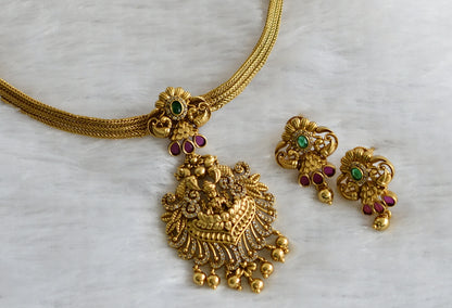 Antique gold tone ruby-green -white lakshmi peacock necklace set dj-47057