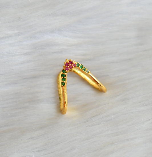 Gold tone ruby-green stone vanki finger ring dj-42451