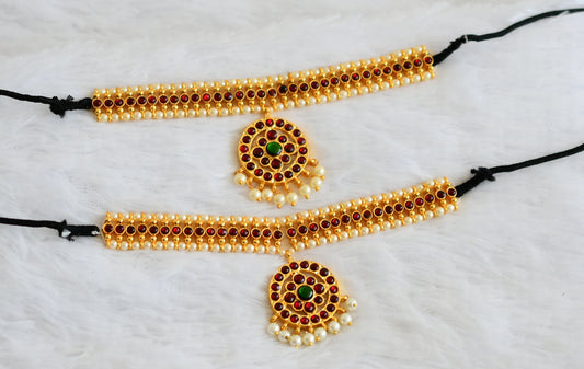 Gold tone kemp-green-pearl armlets dj-50796
