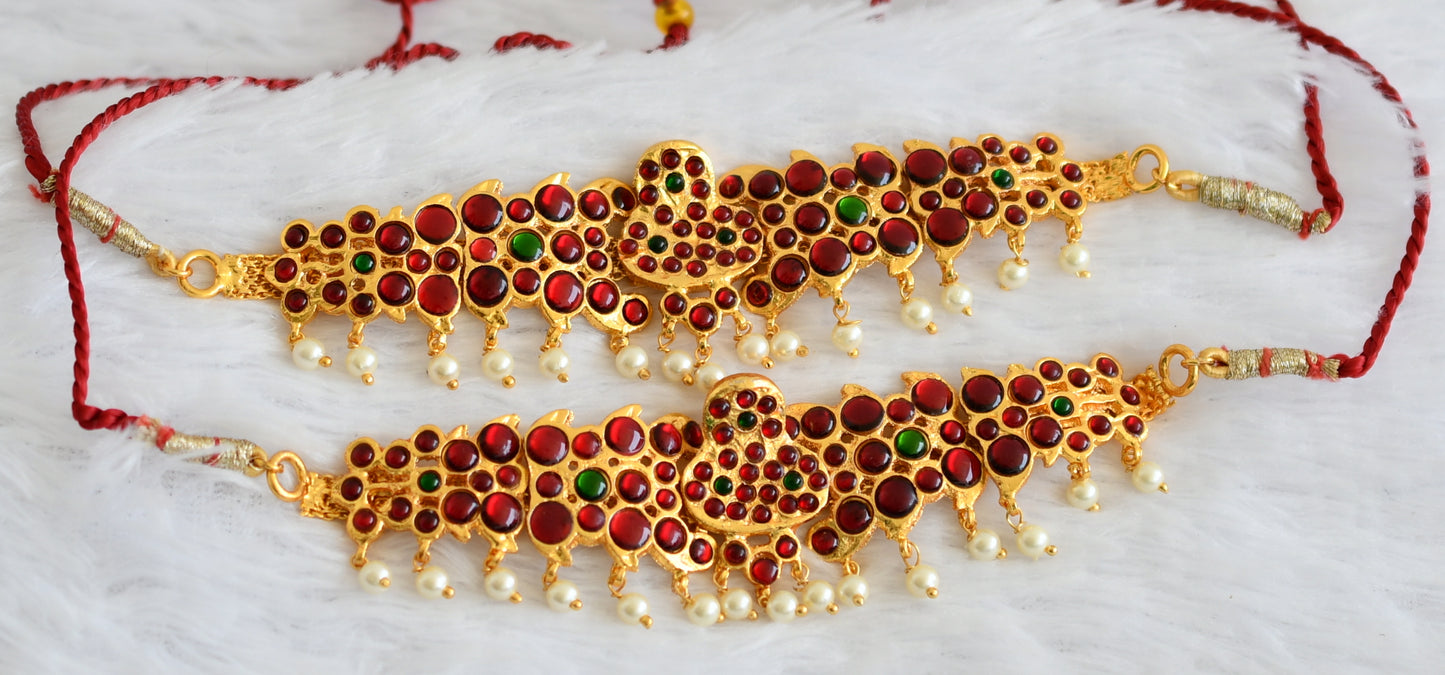 Gold tone kemp-green pearl bead armlets dj-50798