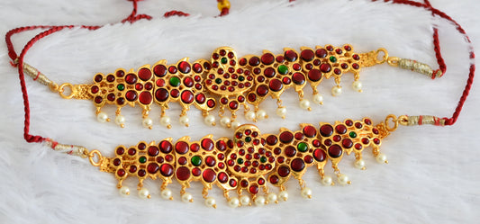 Gold tone kemp-green pearl bead armlets dj-50798