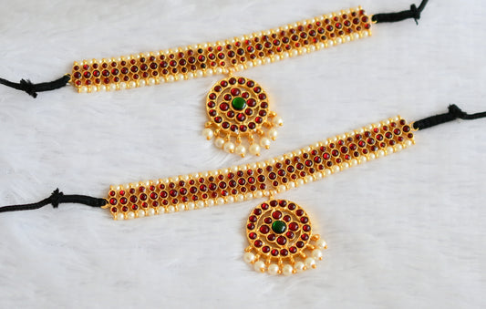 Gold tone kemp-green pearl armlets dj-50802