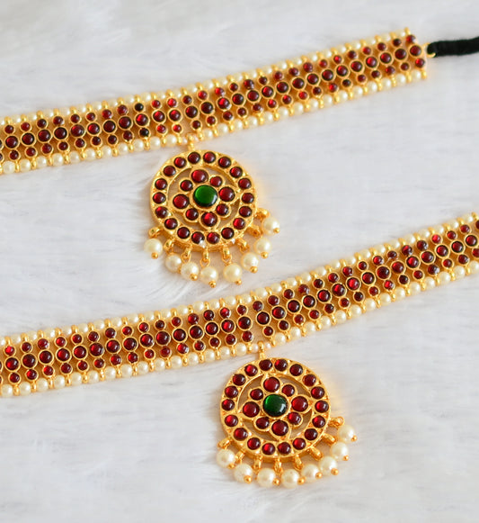 Gold tone kemp-green pearl armlets dj-50802