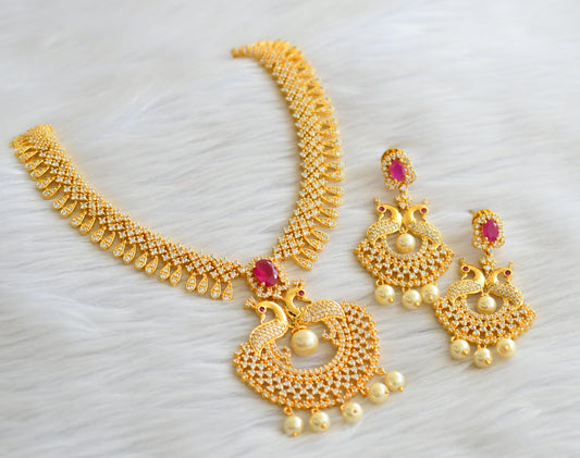 Gold tone cz-ruby bridal peacock necklace set d-j02878