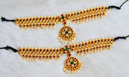 Gold tone kemp-green-white pearl mango armlets dj-50799