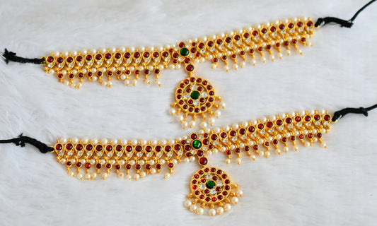 Gold tone kemp-green-white pearl mango armlets dj-50799
