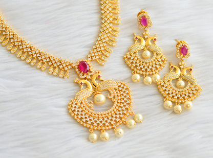 Gold tone cz-ruby bridal peacock necklace set d-j02878