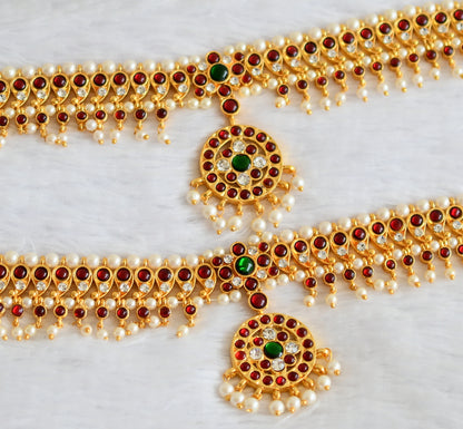 Gold tone kemp-green-white pearl mango armlets dj-50799