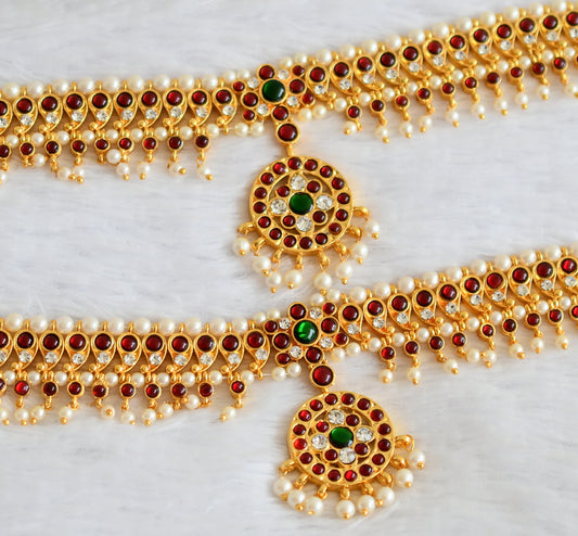 Gold tone kemp-green-white pearl mango armlets dj-50799