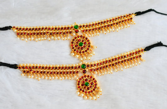 Gold tone kemp-green pearl armlets dj-50800