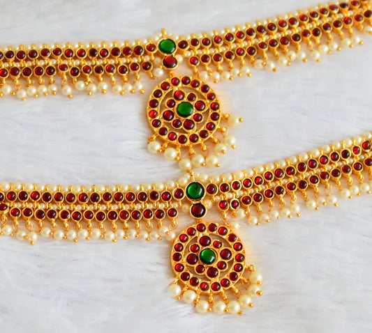 Gold tone kemp-green pearl armlets dj-50800