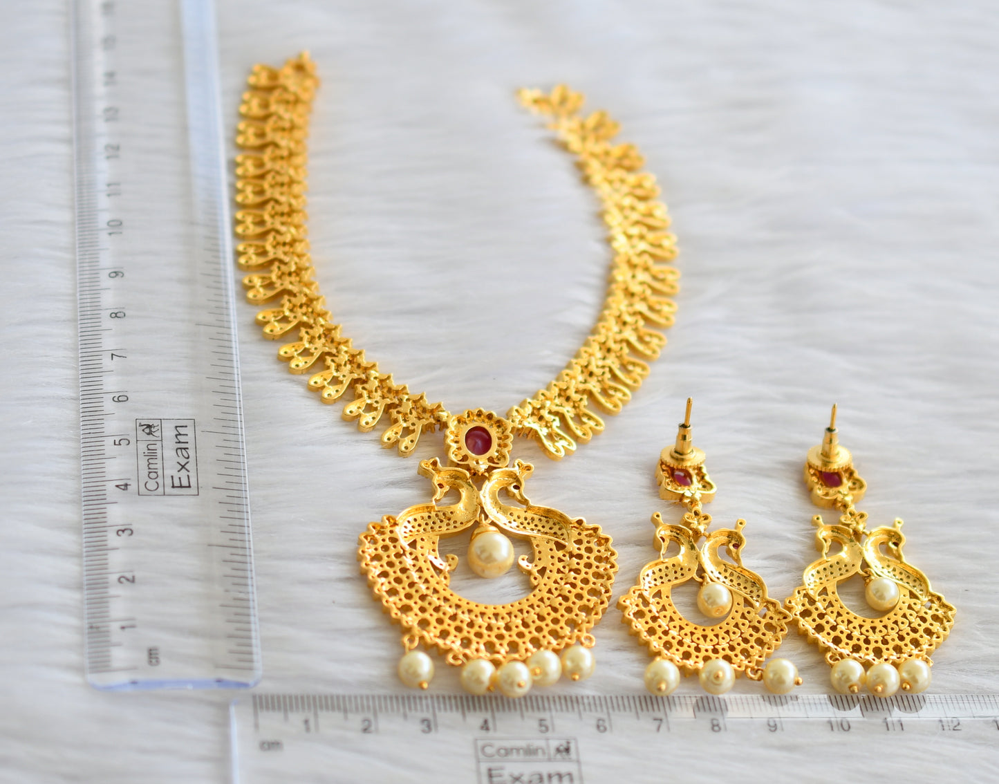 Gold tone cz-ruby bridal peacock necklace set d-j02878