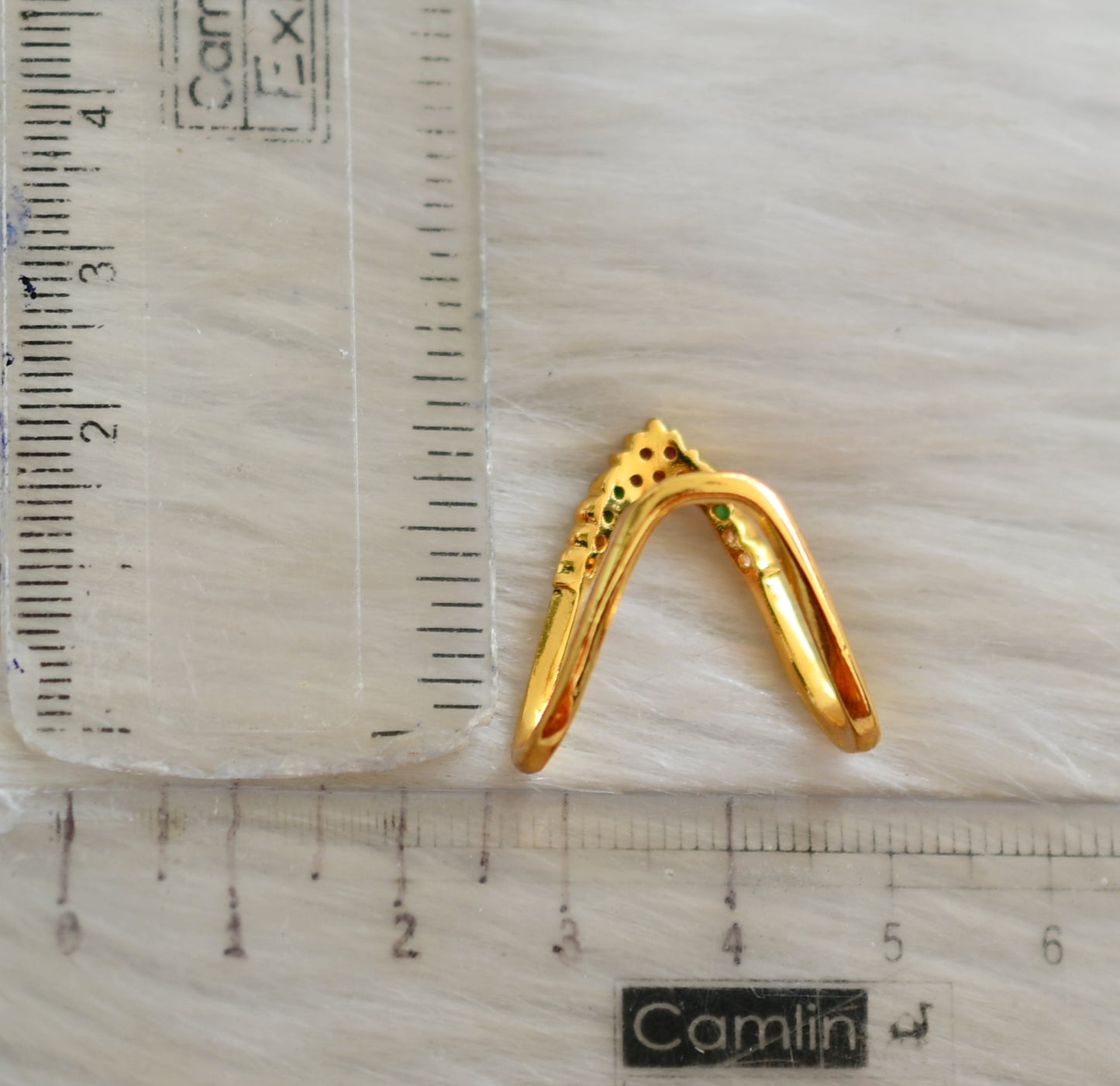 Gold tone ruby-green-white stone vanki finger ring dj-42457