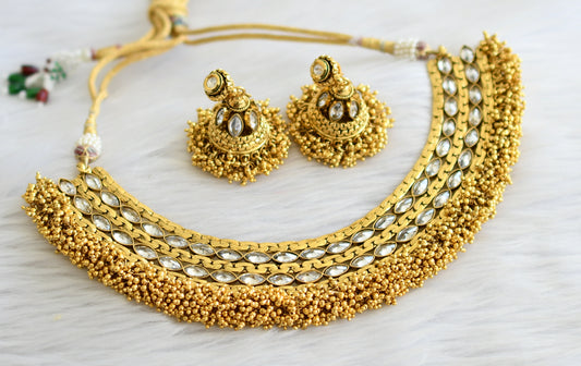 Antique polki gold cluster bridal necklace set dj-02932