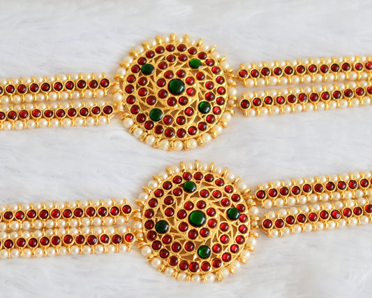Gold tone kemp-green pearl round armlets dj-50801