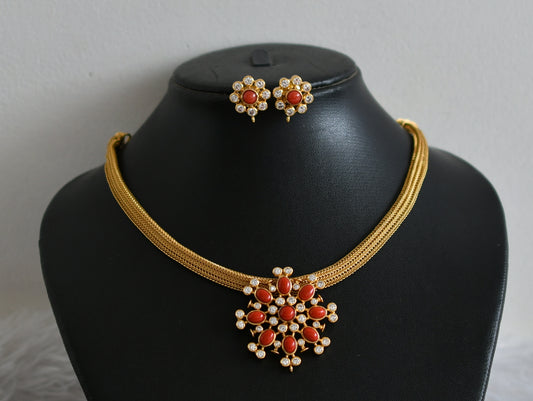 Matte finish cz coral stone flower necklace set dj-48858