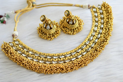 Antique polki gold cluster bridal necklace set dj-02932