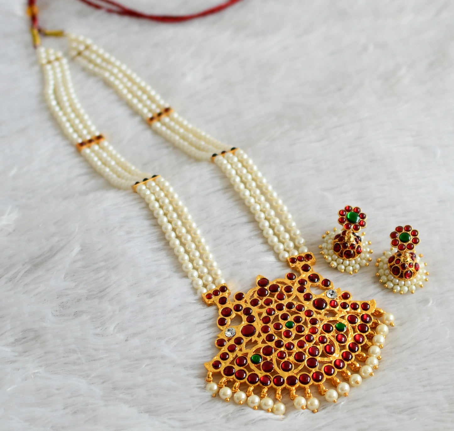 Gold tone kemp-green pearl haar set dj-48861