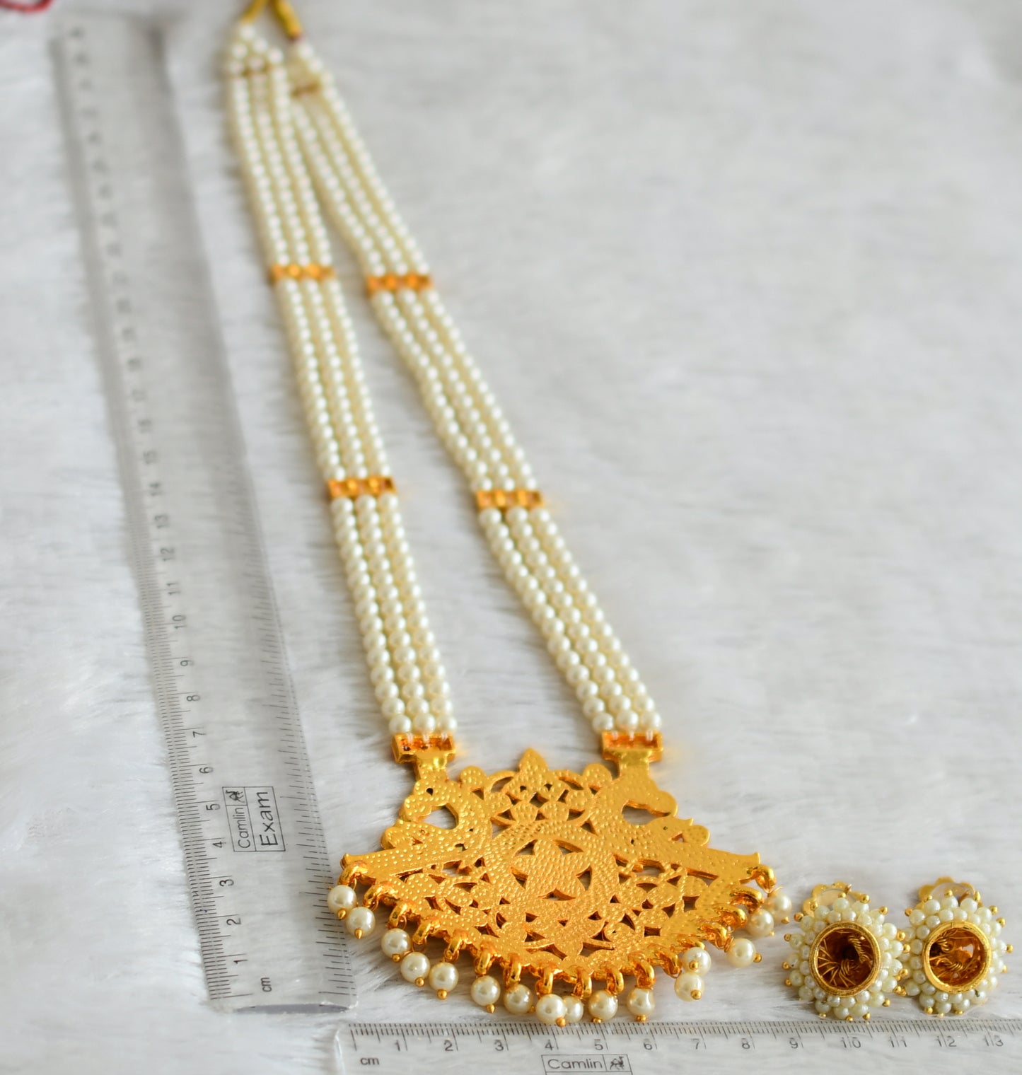 Gold tone kemp-green pearl haar set dj-48861