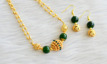 Gold tone green kemp beaded necklace set dj-02924