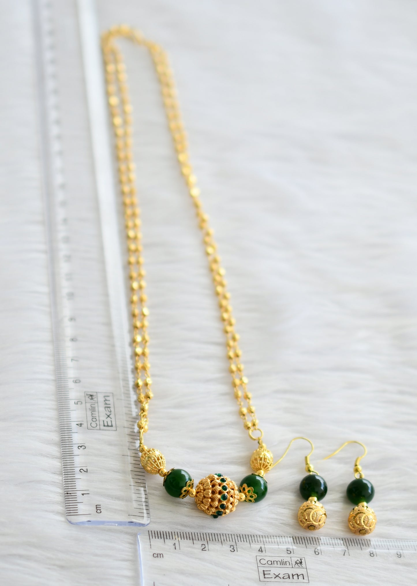 Gold tone green kemp beaded necklace set dj-02924