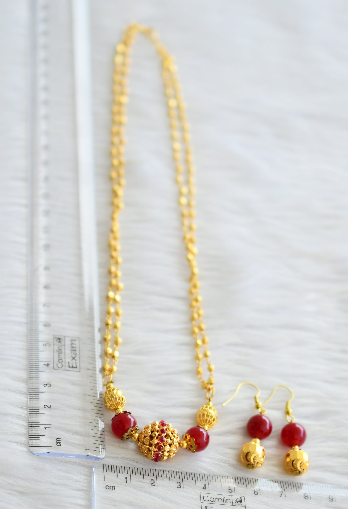 Gold tone kemp ball necklace/chain set dj-02923