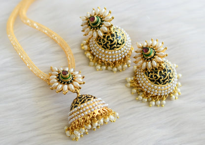 Antique gold tone meenakari pearl jhumkka pendant necklace set dj-03118