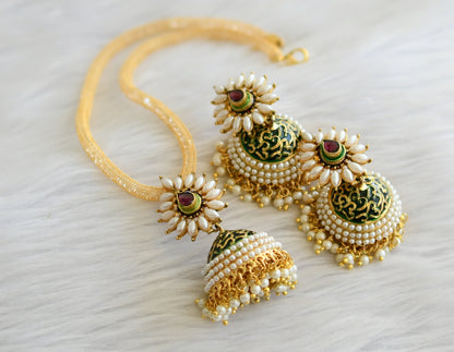 Antique gold tone Meenakari Pearl Jhumkka Pendant Necklace Set-dj03121