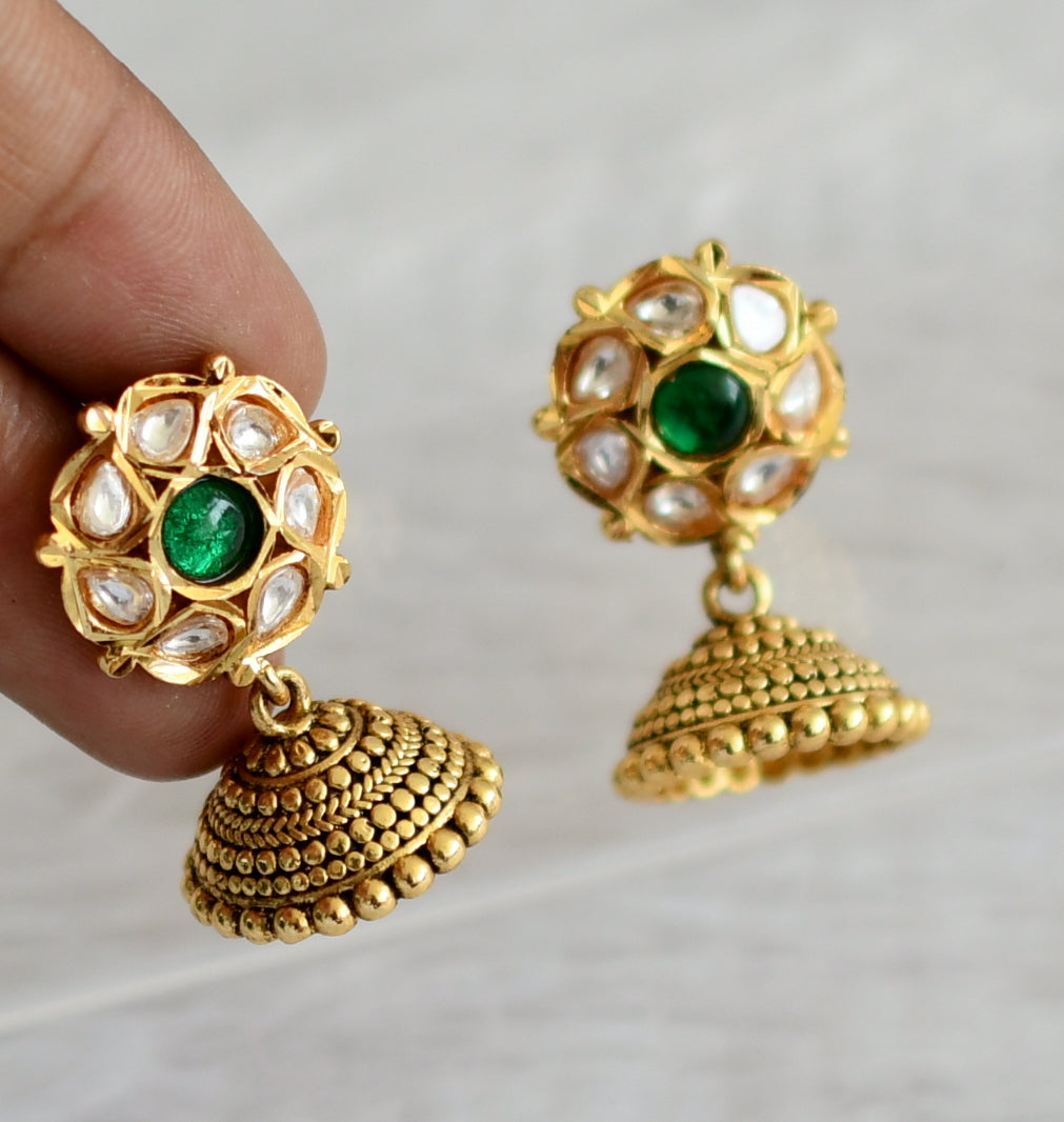 Matte finish green-white kundan jadau jhumkka dj-47080