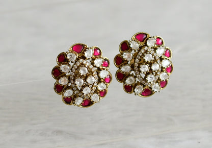 Matte finish pink-white kundan jadau earrings dj-48871