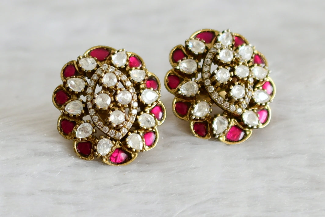 Matte finish pink-white kundan jadau earrings dj-48871