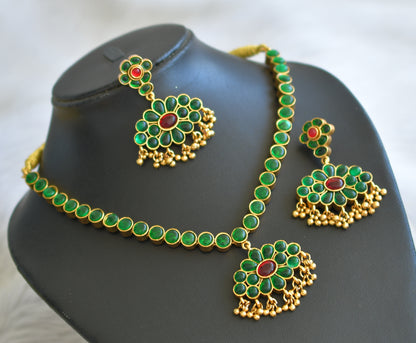 Matte finish kemp-green Reversible necklace set dj-36048