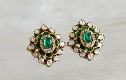 Matte finish green-white kundan jadau earrings dj-48870