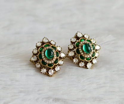 Matte finish green-white kundan jadau earrings dj-48870