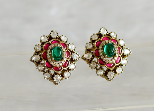 Matte finish pink-green-whire kundan jadau earrings dj-48869