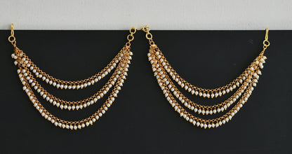 Matte finish pearl multi layer earrings side chain dj-39522