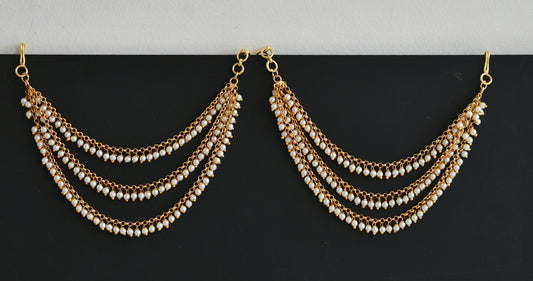 Matte finish pearl multi layer earrings side chain dj-39522