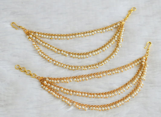 Matte finish pearl multi layer earrings side chain dj-39522