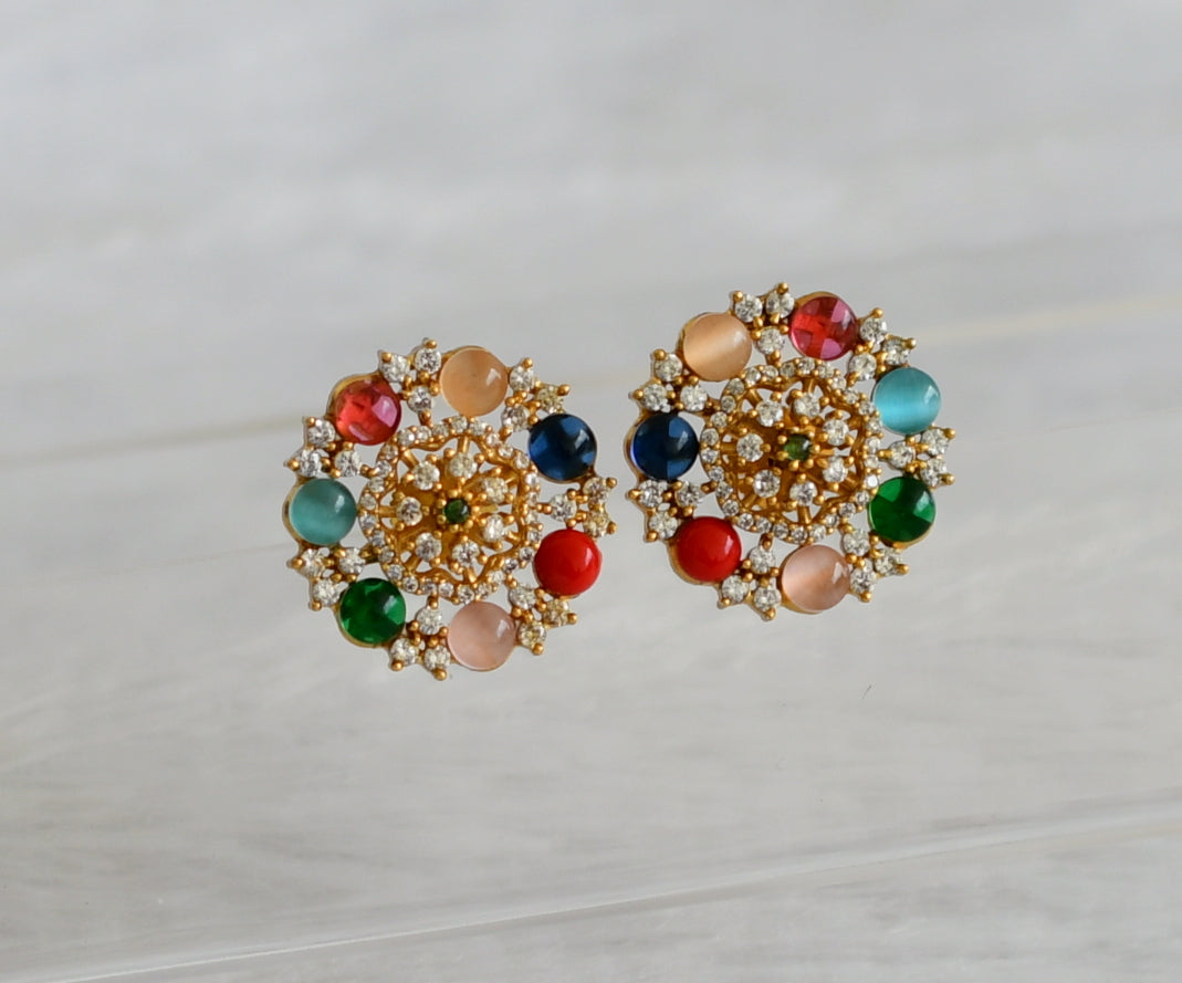 Matte finish cz white navaratna flower earrings dj-47066