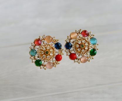 Matte finish cz white navaratna flower earrings dj-47066