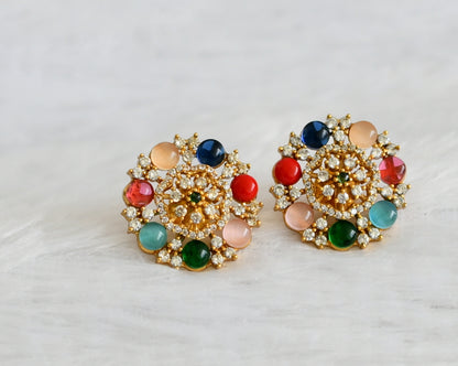 Matte finish cz white navaratna flower earrings dj-47066