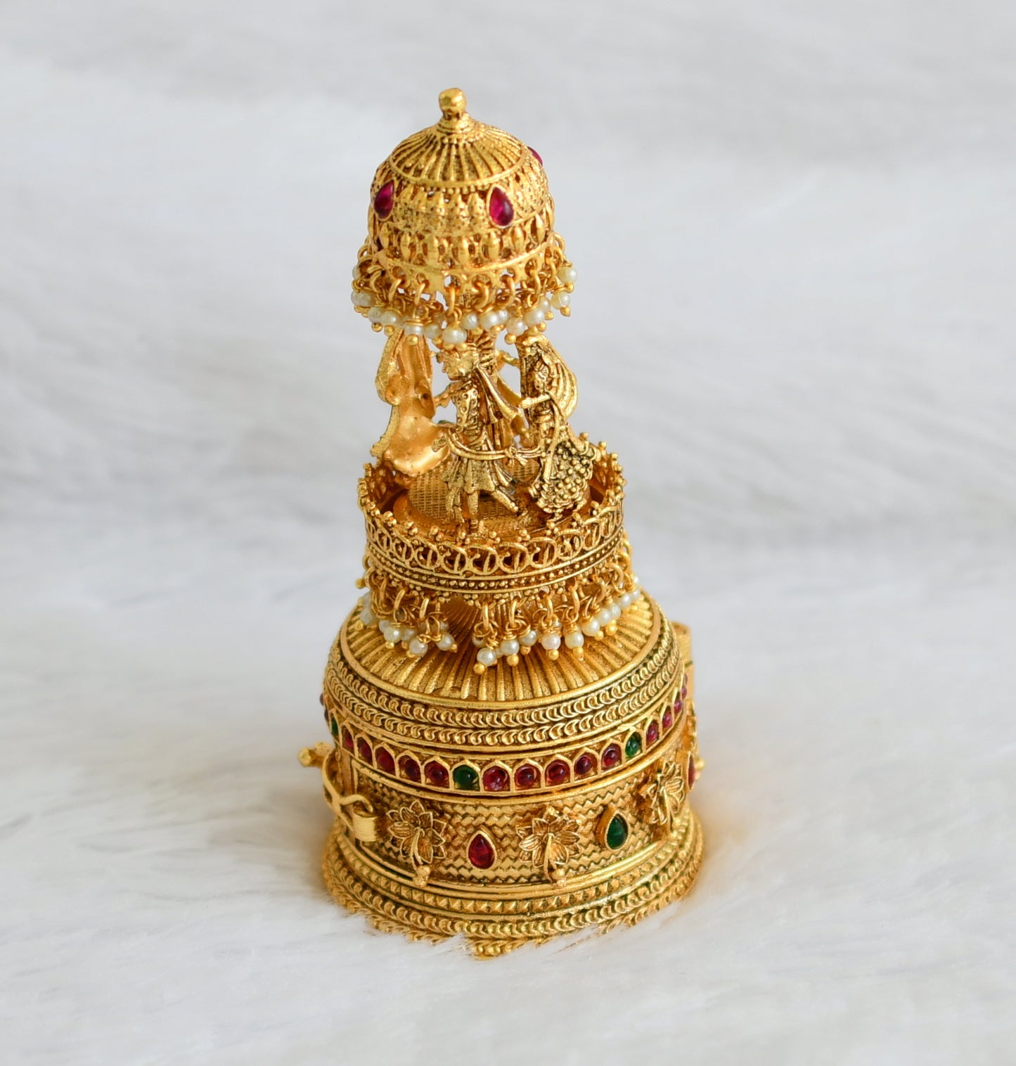 Antique gold tone kemp-green wedding kumkum box dj-43468