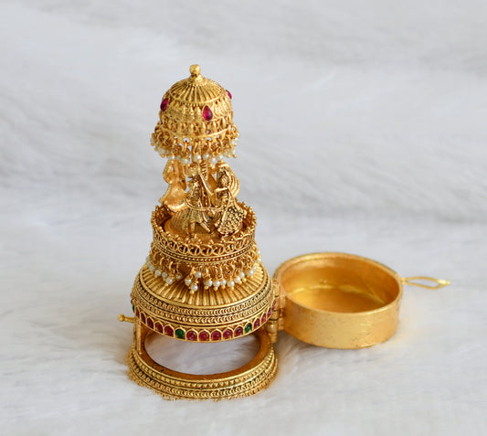 Antique gold tone kemp-green wedding kumkum box dj-43468