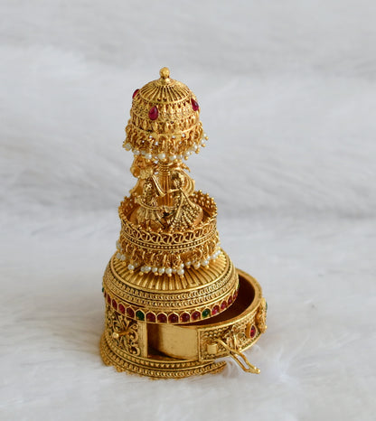 Antique gold tone kemp-green wedding kumkum box dj-43468
