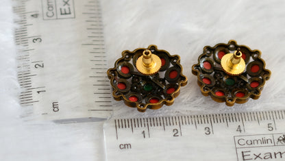 Antique cz white-coral flower earrings dj-47069